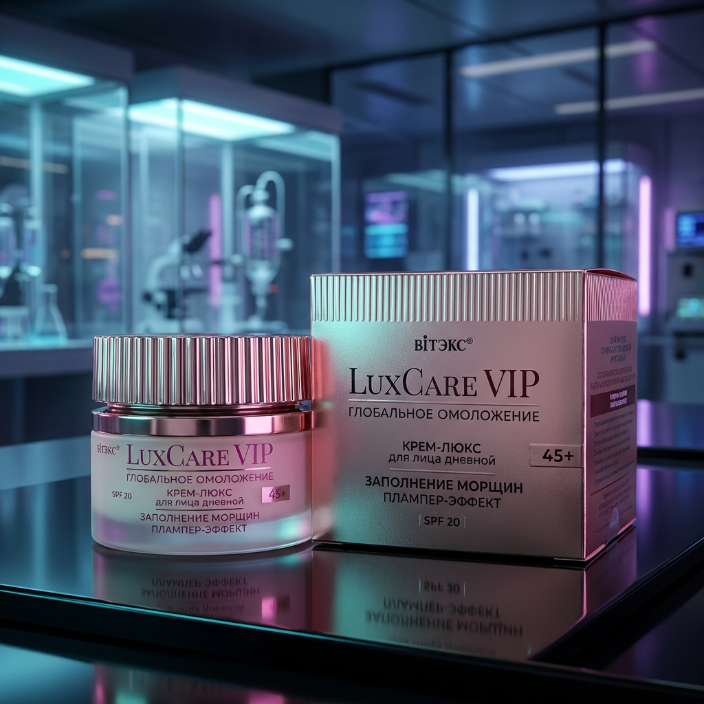 LuxCare VIP ГЛОБАЛЬНОЕ ОМОЛОЖЕНИЕ КРЕМ-ЛЮКС 45+ дневной для лица ЗАПОЛНЕНИЕ МОРЩИН, ПЛАМПЕР-ЭФФЕКТ, SPF 20