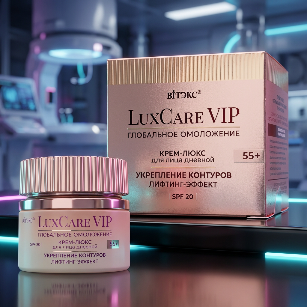 LuxCare VIP ГЛОБАЛЬНОЕ ОМОЛОЖЕНИЕ КРЕМ-ЛЮКС 55+ дневной для лица УКРЕПЛЕНИЕ КОНТУРОВ, ЛИФТИНГ-ЭФФЕКТ, SPF 20